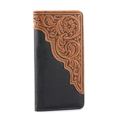 Embossed Floral Men's Bifold Long PU Leather Wallet - Cowgirl Wear