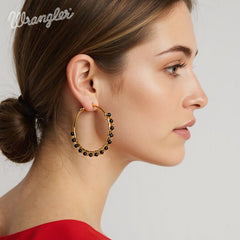 Wrangler 14K Gold Plated Natural Stone Hoop Earrings