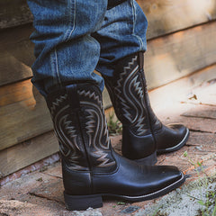 Men's Mesh Embroidered Square Toe Cowboy Boots