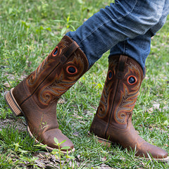 Men's Pull-On Embroidered Square Toe Western Boots
