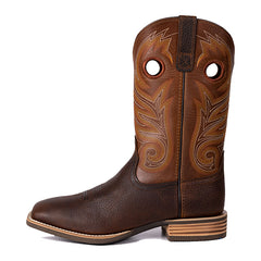 Men's Pull-On Embroidered Square Toe Western Boots