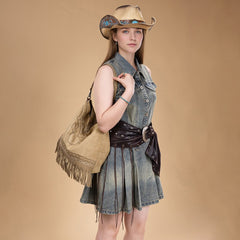 Montana West Boot Stitch Fringe Hobo Bag