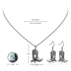 Wrangler Silver Boots Pendant Necklace Earrings Set