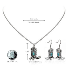 Wrangler Silver Boots Pendant Necklace Earrings Set