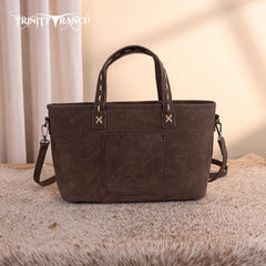 Trinity Ranch Genuine Hair-On Cowhide Tooled Tote Bag
