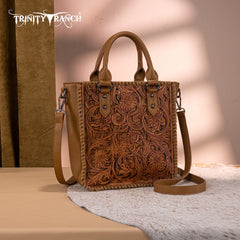 Trinity Ranch Western Floral Tooled Tote Bag