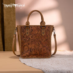 Trinity Ranch Western Floral Tooled Tote Bag
