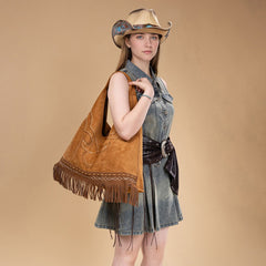 Montana West Boot Stitch Fringe Large Hobo Bag