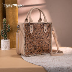 Trinity Ranch Western Floral Tooled Tote Bag