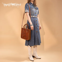 Trinity Ranch Western Floral Tooled Tote Bag
