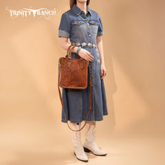 Trinity Ranch Western Floral Tooled Tote Bag