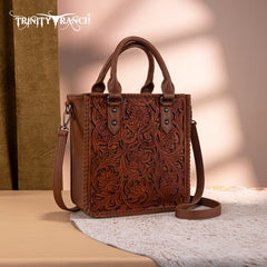 Trinity Ranch Western Floral Tooled Tote Bag