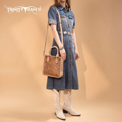 Trinity Ranch Western Floral Tooled Tote Bag