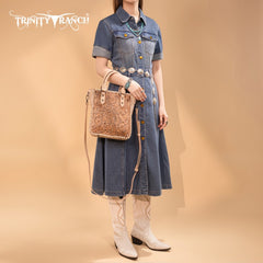 Trinity Ranch Western Floral Tooled Tote Bag