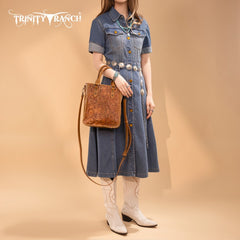 Trinity Ranch Western Floral Tooled Tote Bag