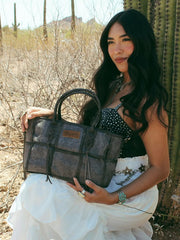 Wrangler Woven Tooled Grid Panel Crossbody Bag