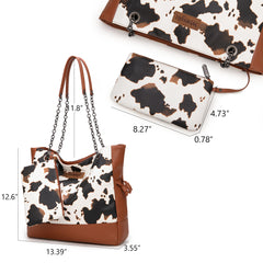 Wrangler Cow Print Chain Tote With Wallet Set