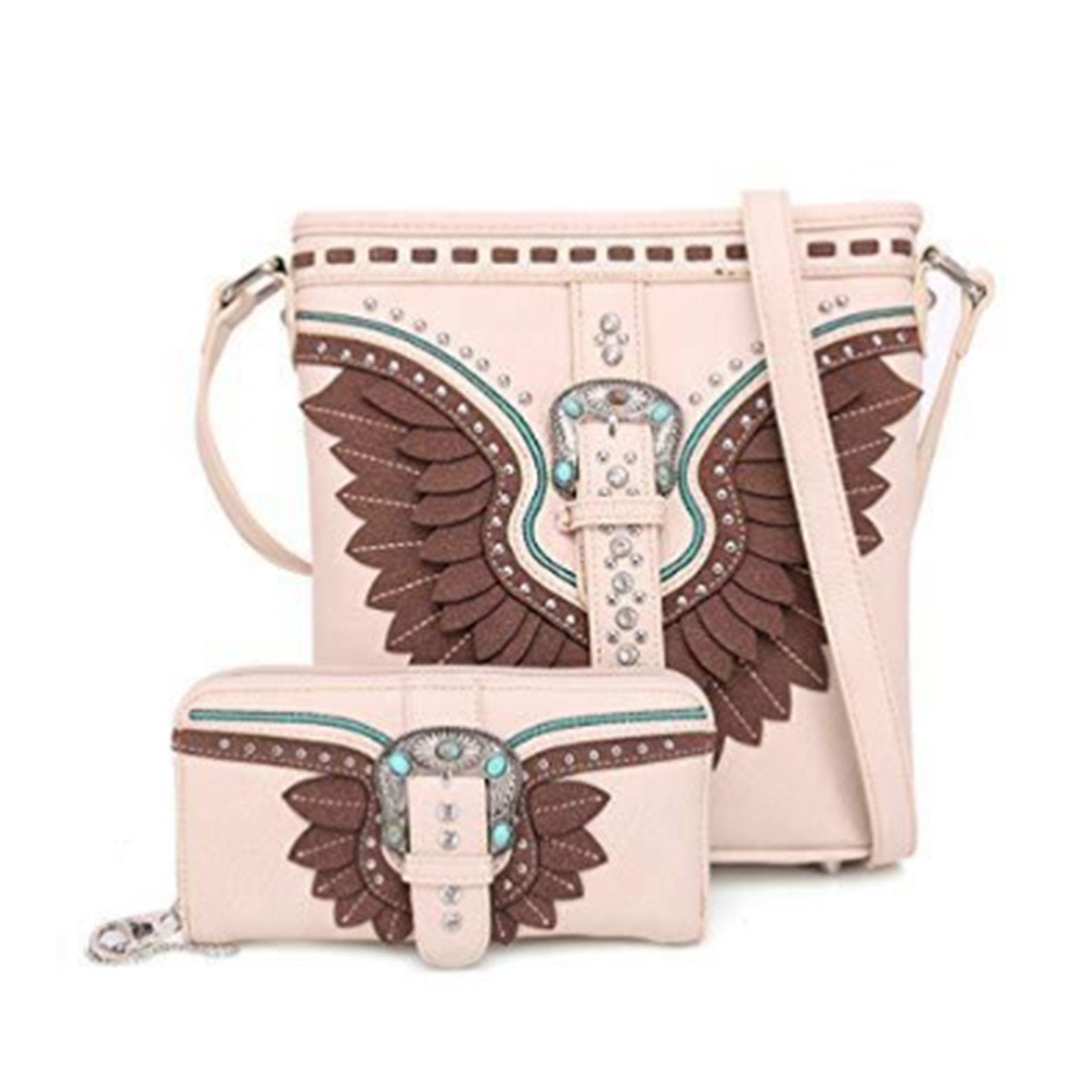 Montana West Purse American Bling Wing Buckle Concealed Carry Crossbody and Wallet Set - Cowgirl Wear