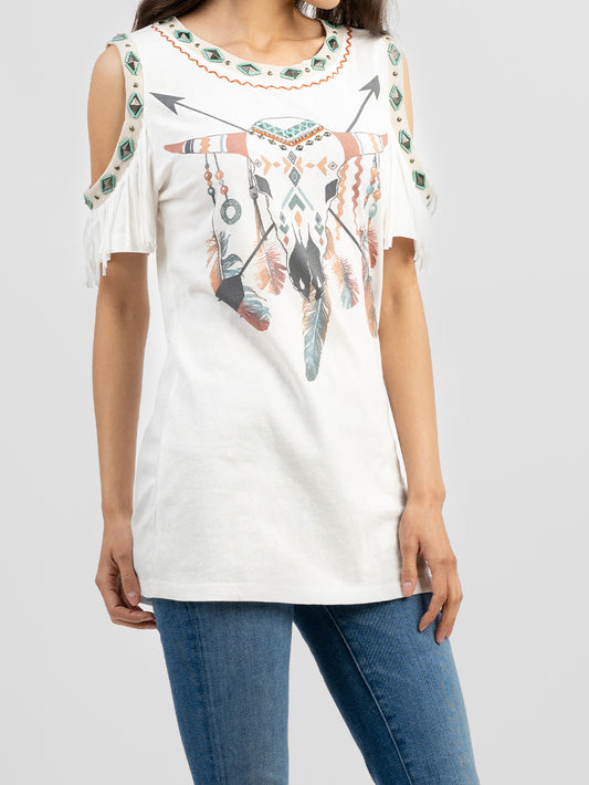Women's Mineral Wash Bull Aztec Graphic Short Sleeve Tee - Cowgirl Wear