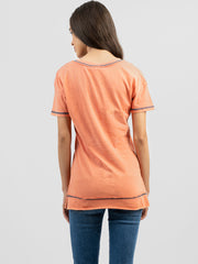 Women's Mineral Wash Western Shirt Graphic Short Sleeve Tee - Cowgirl Wear