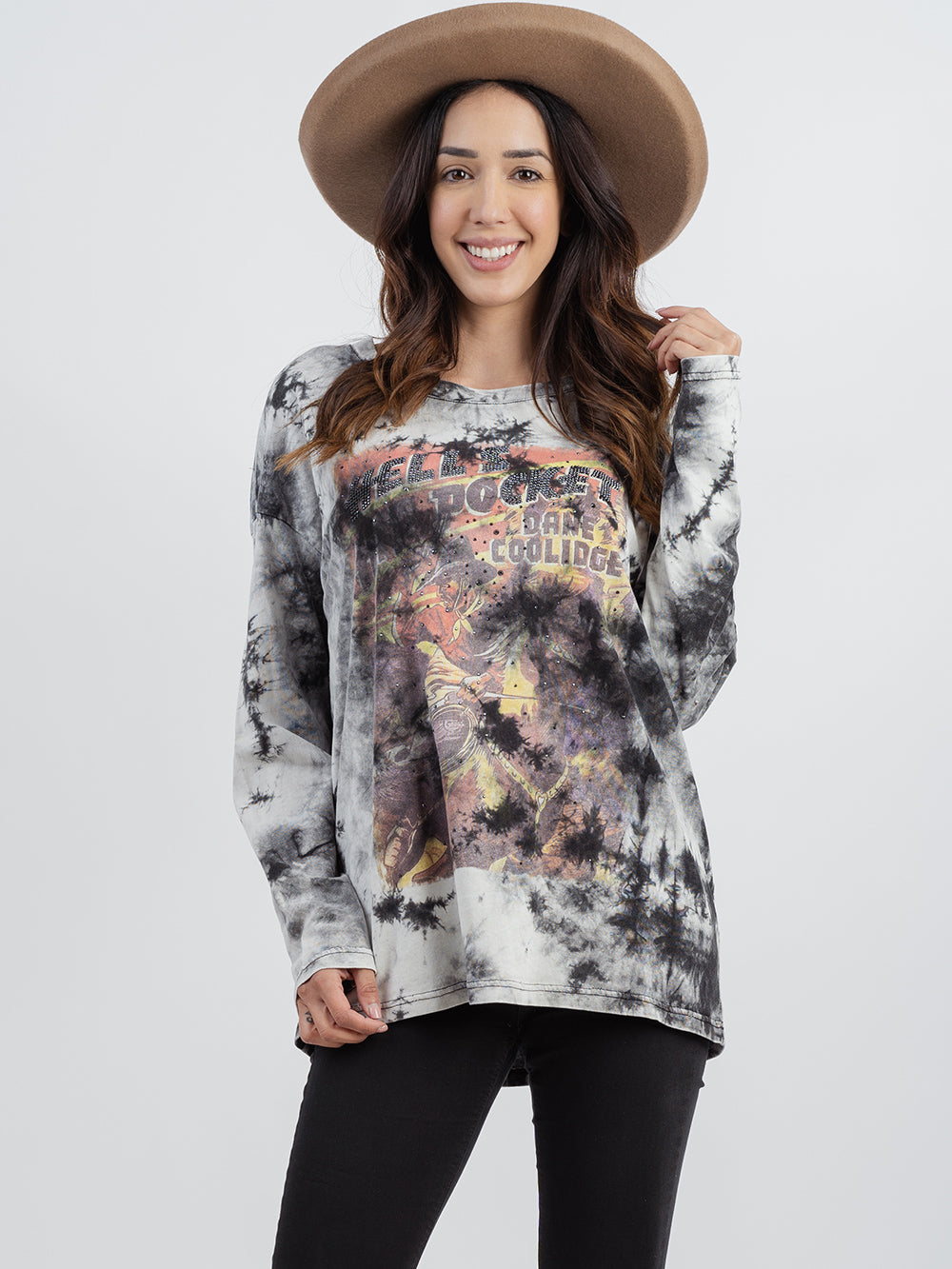 Delila Women Mineral Wash “Hells Pocket” Graphic Long Sleeve Shirt - Cowgirl Wear