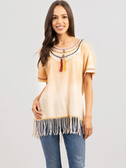 Women's Mineral Wash Spray Color Fringe Shirt - Cowgirl Wear