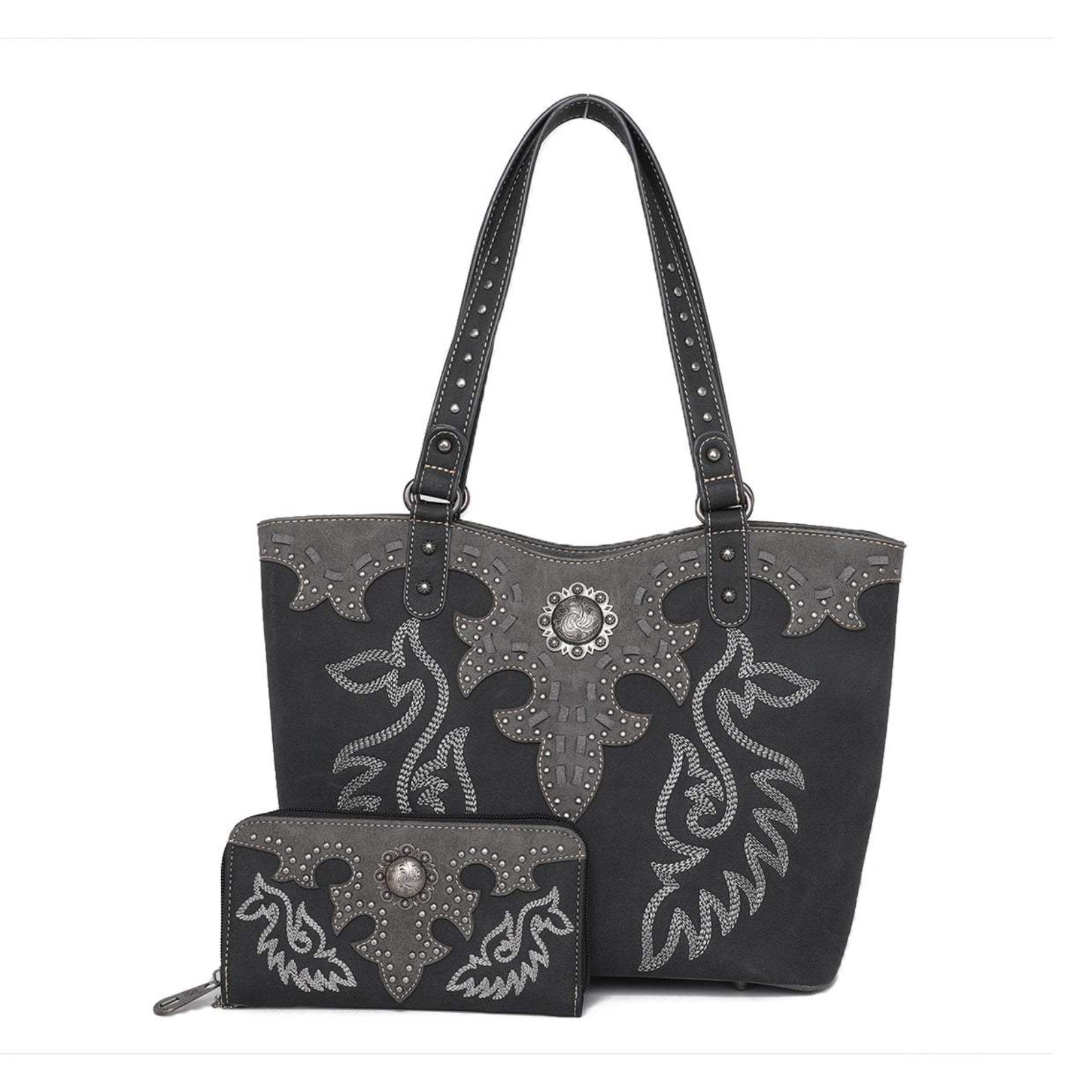American Bling Embroidered Collections Concealed Carry Tote with Zippered-Around Long Wallet - Cowgirl Wear