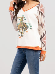 Women's Mineral Wash “Rodeo Horse” Graphic Long Sleeve Shirt - Cowgirl Wear