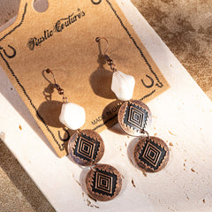 Rustic Couture's Navajo Silver/Bronze Concho with Natural Stone Dangle Earrings - Cowgirl Wear