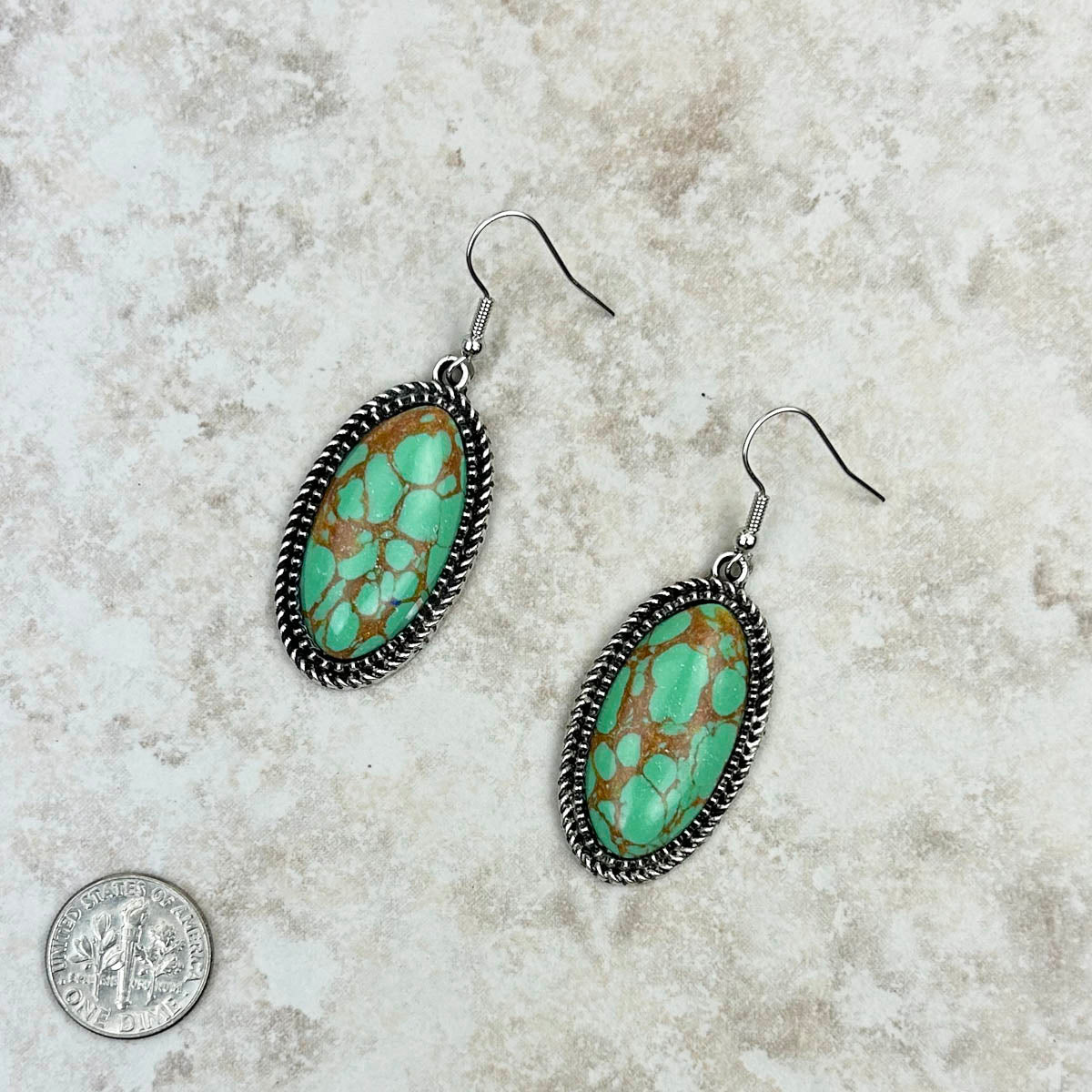 Silver With Green Stone Oval Earrings - Cowgirl Wear