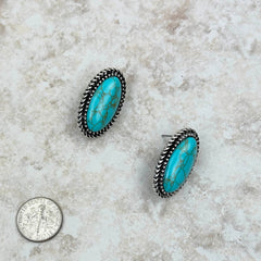 Silver With Turquoise Stone Oval Post Earrings - Cowgirl Wear