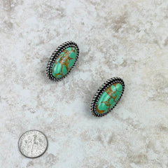 Silver With Turquoise Stone Oval Post Earrings - Cowgirl Wear