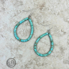 Roundel turquoise stone teardrop hoop Earrings - Cowgirl Wear