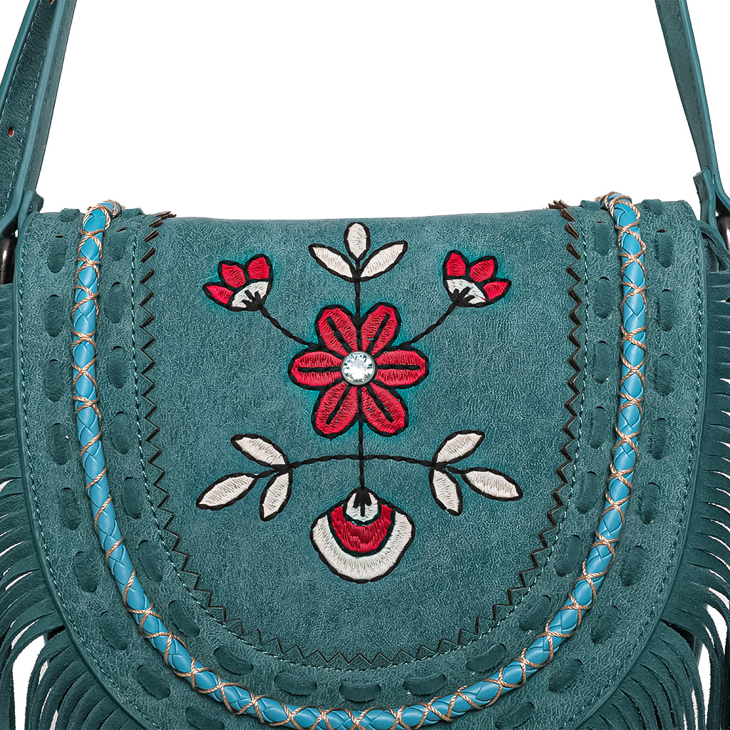 Wrangler Embroidered Floral Fringe Crossbody - Cowgirl Wear