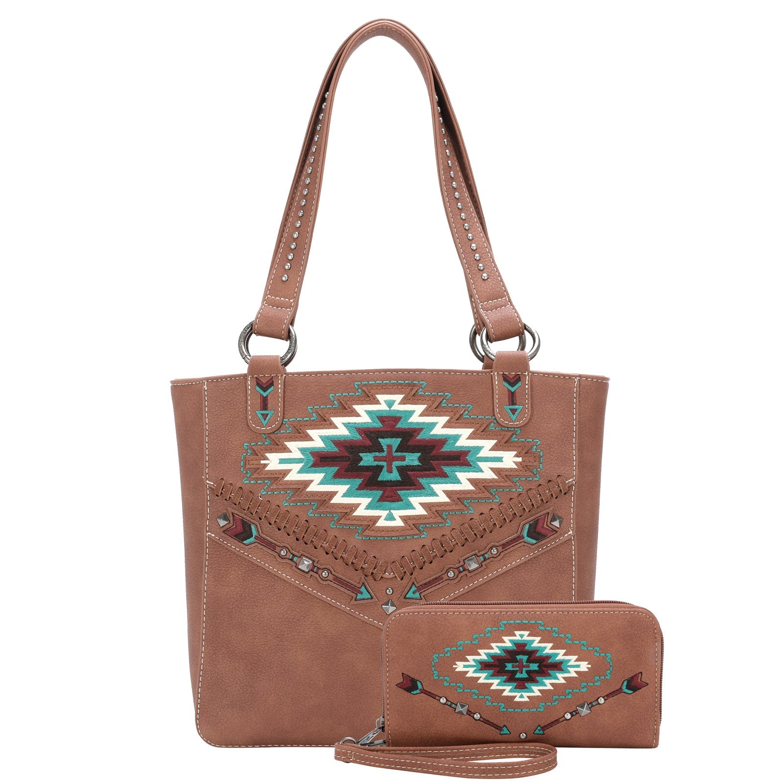Montana West Aztec Collection Concealed Carry Tote and Wallet Set - Cowgirl Wear