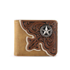 Embossed Vintage Floral Lone-Star Men's Bifold PU Leather Wallet - Cowgirl Wear