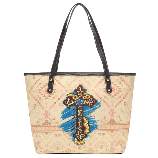Montana West Aztec Leopard Cross Print Canvas Tote Bag - Cowgirl Wear