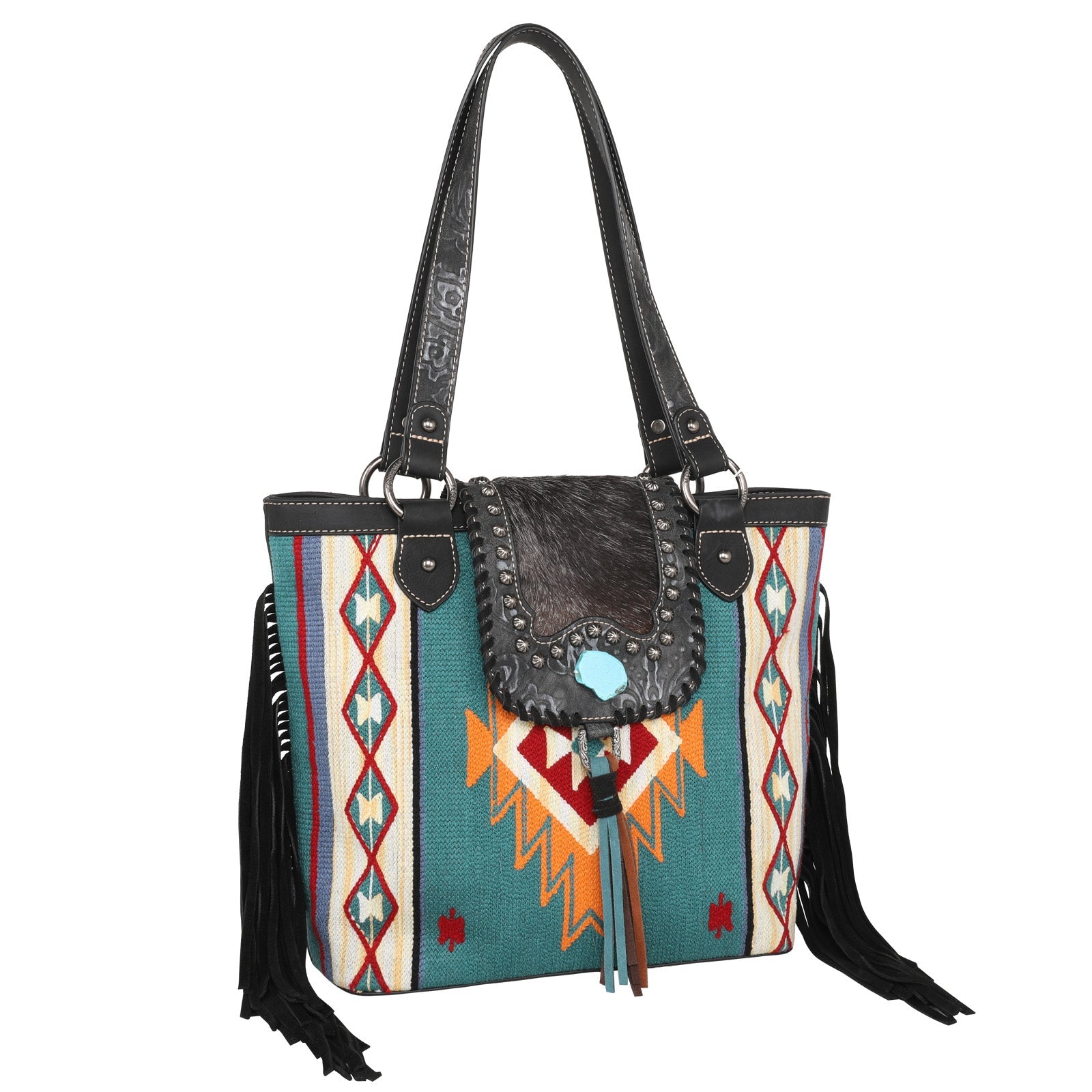 Montana West Hair-On Cowhide Collection Aztec Tapestry Concealed Carry Tote - Cowgirl Wear