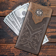 Embroidered Boot Scroll Men's Bifold Long PU Leather Wallet - Cowgirl Wear