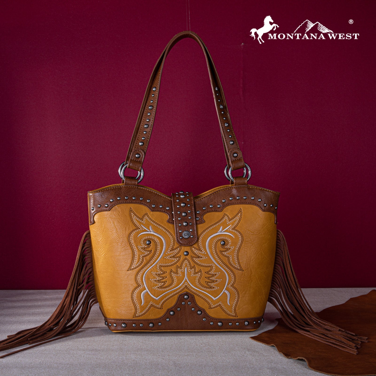 Montana West Embroidered Fringe Collection Concealed Carry Boot Purse Tote - Cowgirl Wear