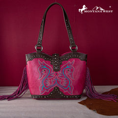 Montana West Embroidered Fringe Collection Concealed Carry Boot Purse Tote - Cowgirl Wear