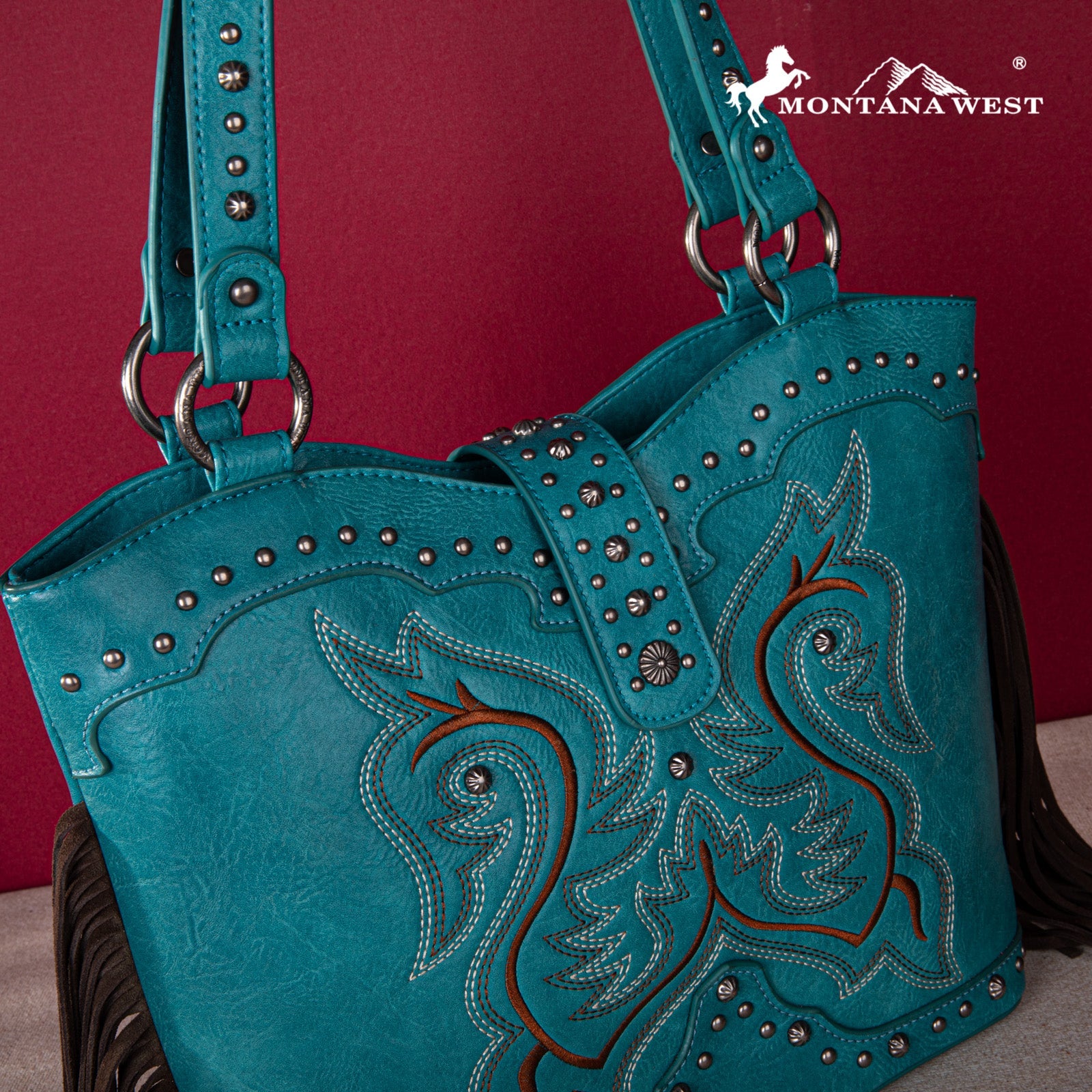 Montana West Embroidered Fringe Collection Concealed Carry Boot Purse Tote - Cowgirl Wear