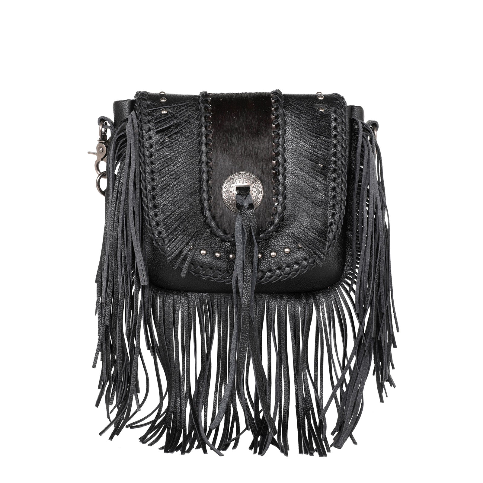 Black/White Cowhide Fringe Handbag