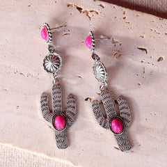 Rustic Couture's Silver Cactus Pink Stone Silver Base Dangling Earring