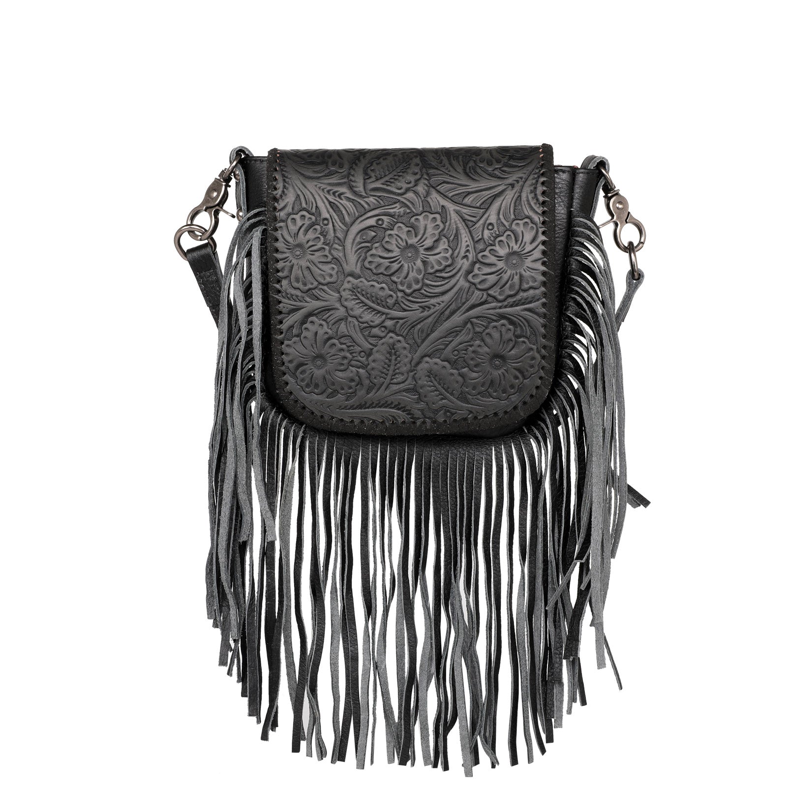 Montana West Genuine Leather Tooled Collection Fringe Crossbody - Cowgirl Wear