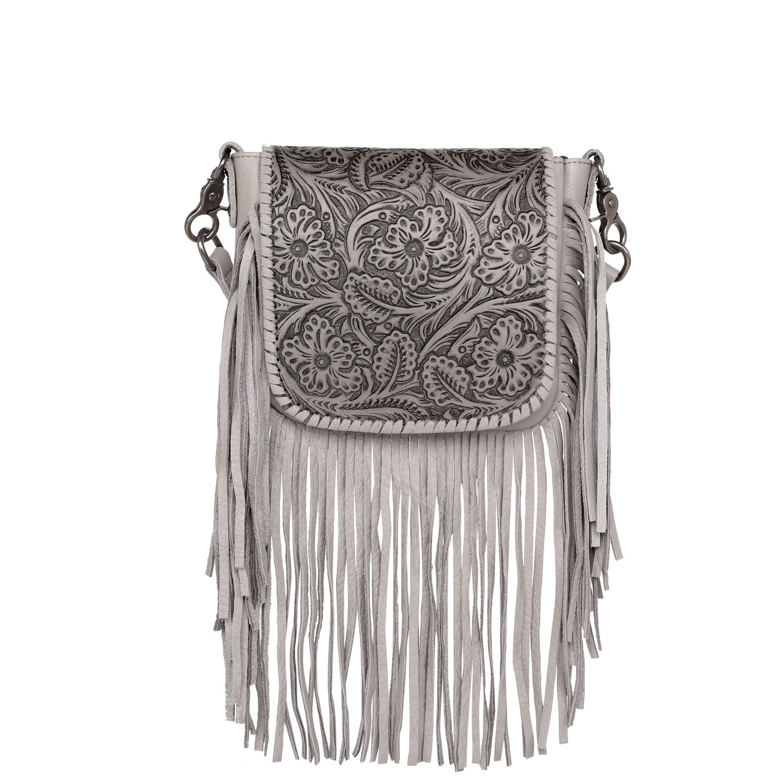 Montana West Genuine Leather Tooled Collection Fringe Crossbody - Cowgirl Wear