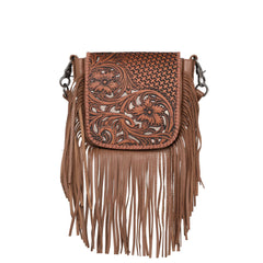 Montana West Genuine Leather Tooled Collection Fringe Crossbody - Cowgirl Wear