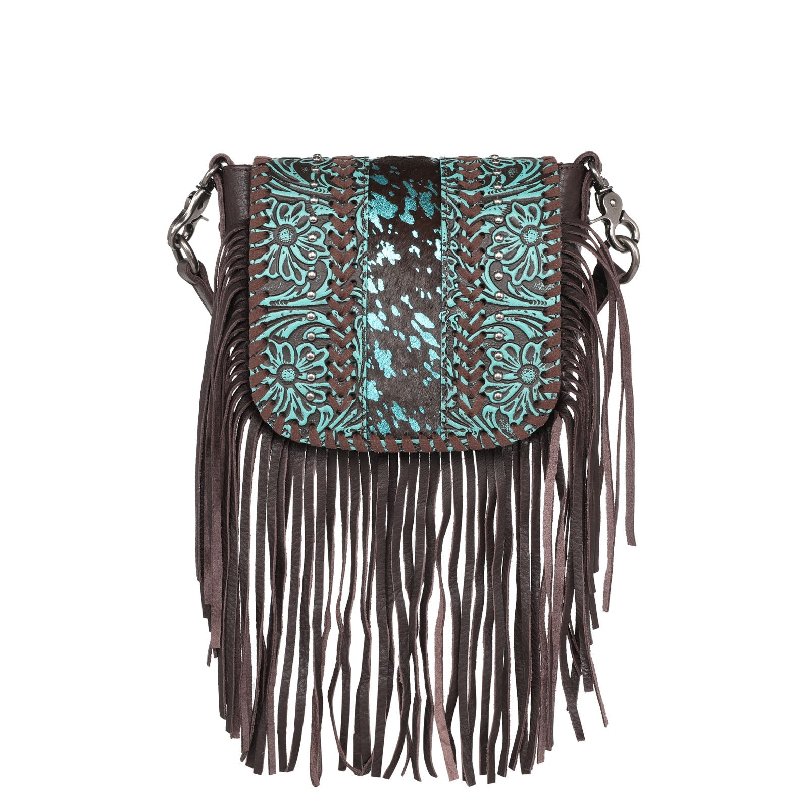 Montana West Genuine Leather Tooled Collection Fringe Crossbody - Cowgirl Wear