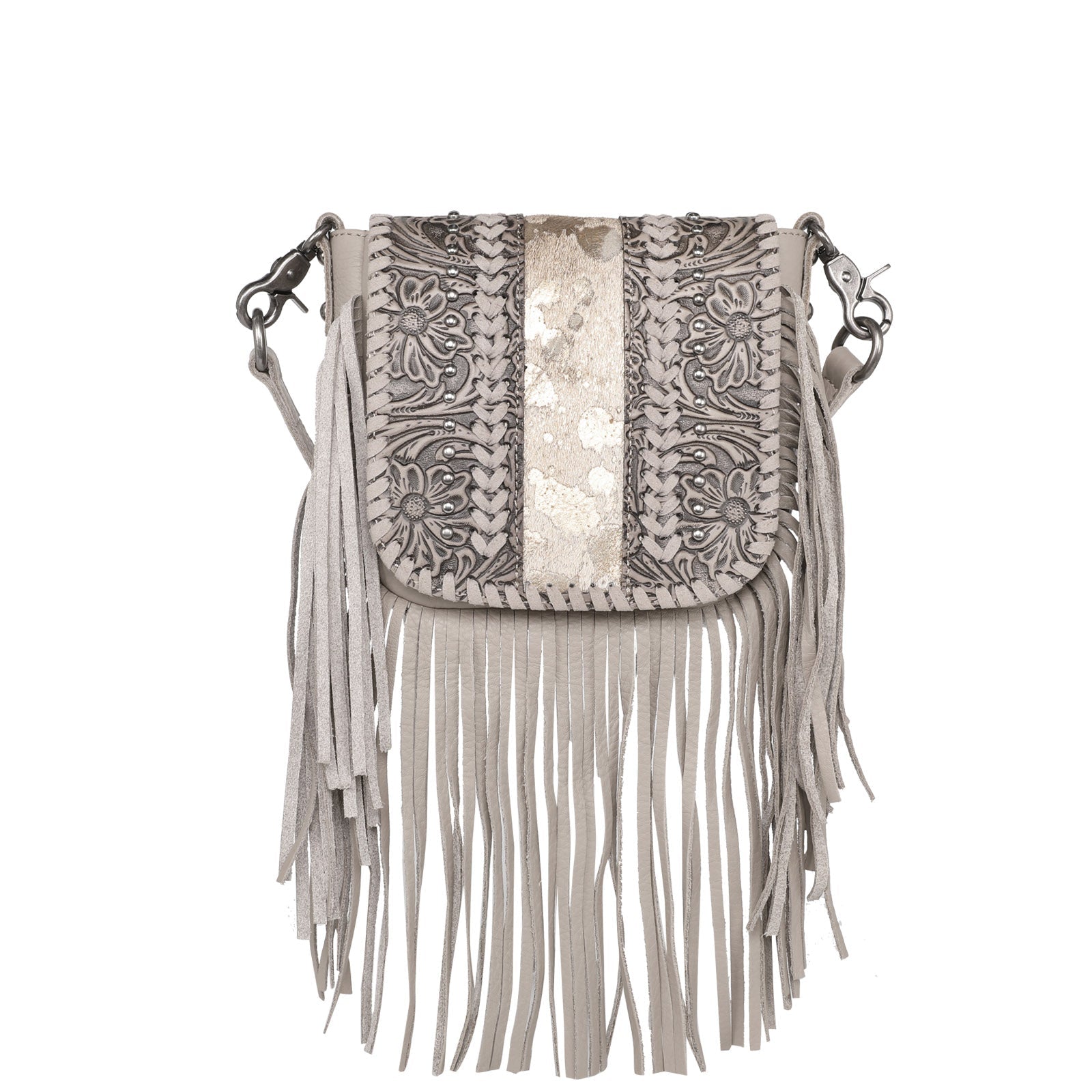 Montana West Genuine Leather Tooled Collection Fringe Crossbody - Cowgirl Wear