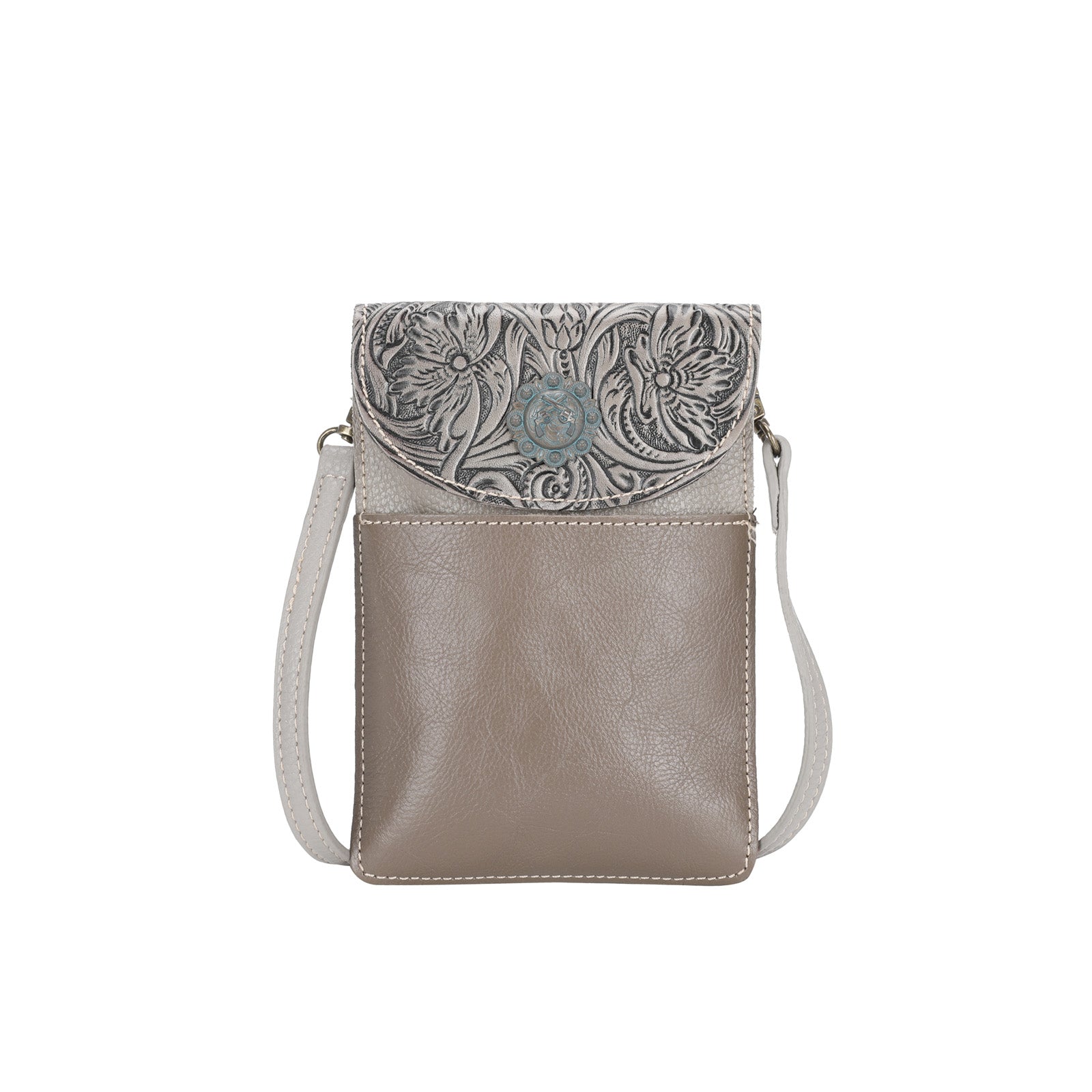 Montana West Floral Tooled Genuine Leather Belt Loop Phone Holster Pouch/Multi-function Crossbody - Cowgirl Wear